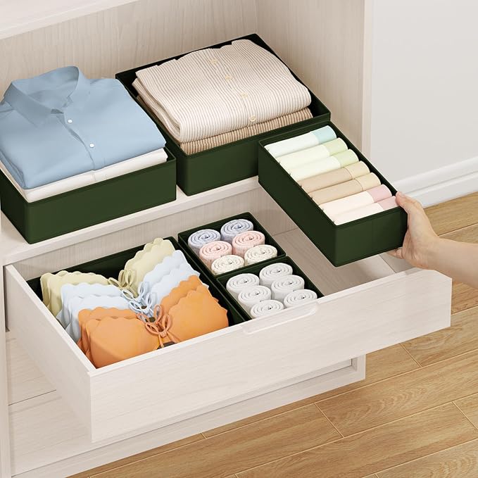Drawer Organizer Clothes, 15 Pack Dresser Organizer, Green