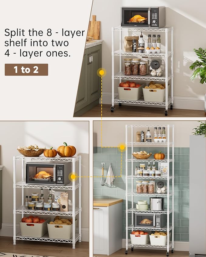 Golpart 8 Tier Adjustable Storage Shelves Heavy Duty Metal Shelf Wire Shelving Unit Organizer Rack for Home Kitchen Office Pantry Room Bathroom Shelving Organizers and Storage Laundry