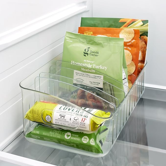 YouCopia FreezeUp Freezer Bin 15", BPA-Free Clear Fridge Organizer with Adjustable Dividers and Handles for Frozen Food and Leftovers
