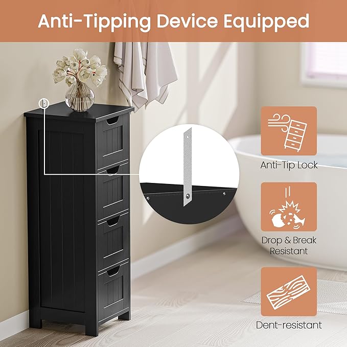 Bathroom Floor Storage Cabinet, Black