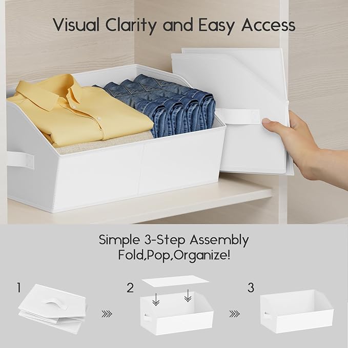 Homsorout Large Closet Organizers and Storage Bins - 6 Pack Trapezoid Storage Baskets for Shelves, Foldable Fabric Baskets with Handles Ideal for Closet, Basket, Wardrobe and Shelf Storage, White