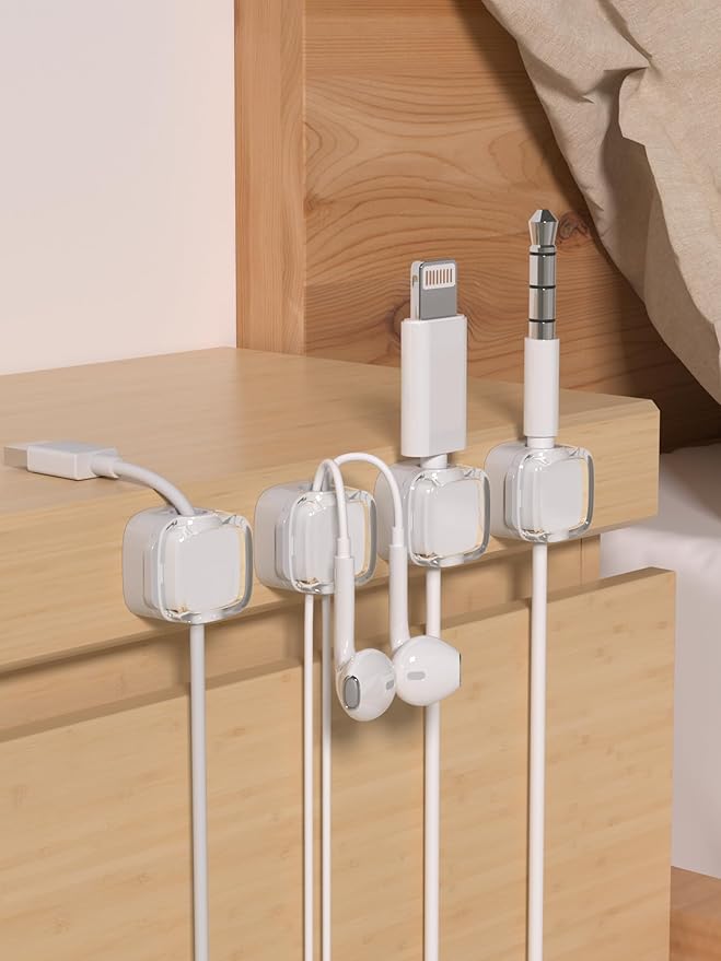 Magnetic Cable Clips, Adjustable Cord Holder Management, 9-Pack White Crystal