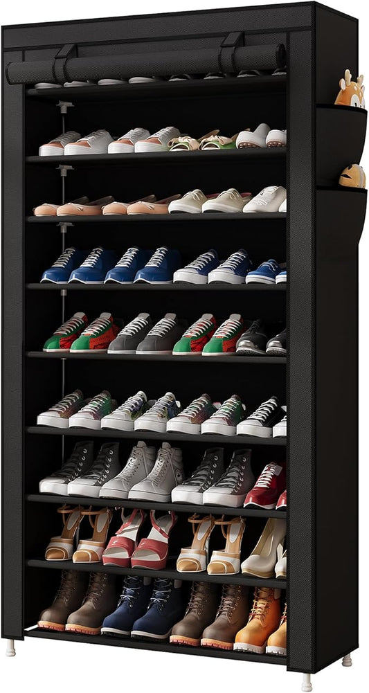 9-Tier Vertical Shoe Rack Organizer, Space Saving Shoe Storage Organizer, Black
