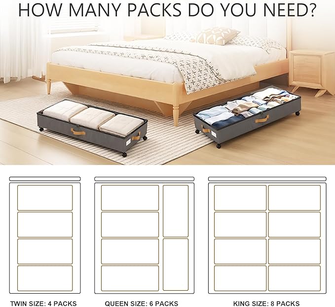 Under Bed Storage with Wheels 2-Pack, Grey
