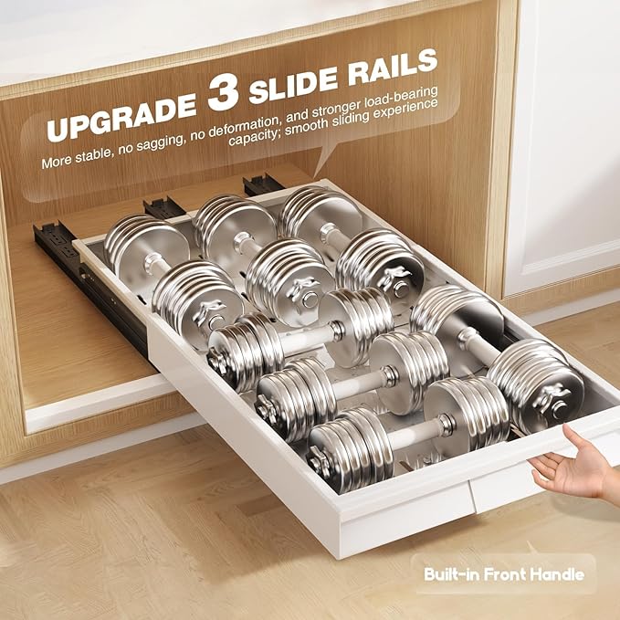 Seinloes Pull Out Cabinet Organizer, 4-Side Expandable to Fit Most Cabinets, 3 Rail Slide Out Drawers with Raising Pad for Framed & Frameless Cabinets, 11"-16" W x 17"-24" D, White, 2 Pack