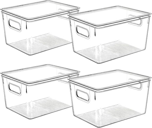 Clear Plastic Storage Bins with Lids, Perfect for Kitchen Organization or Pantry Organization and Storage, Stackable Fridge Organizer Bins, Storage Containers for Organizing, Cabinet Organizers