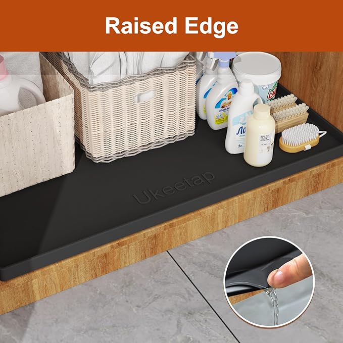 Extra Thick Silicone Mat Waterproof with Raised Edge 22" x 19", Black