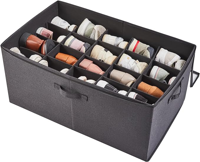Berdeng Shoe Storage Organizer for Closet, Shoe Box Organizer, Space Saving Foldable Shoe Rack, Shoe Storage Cabinet with Clear Cover and Reinforced Handles, Fits 20 Pairs, Black