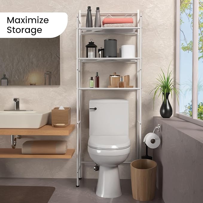 Home Zone Living Over-the-Toilet Bathroom Storage Organizer with 3-Tier Shelves