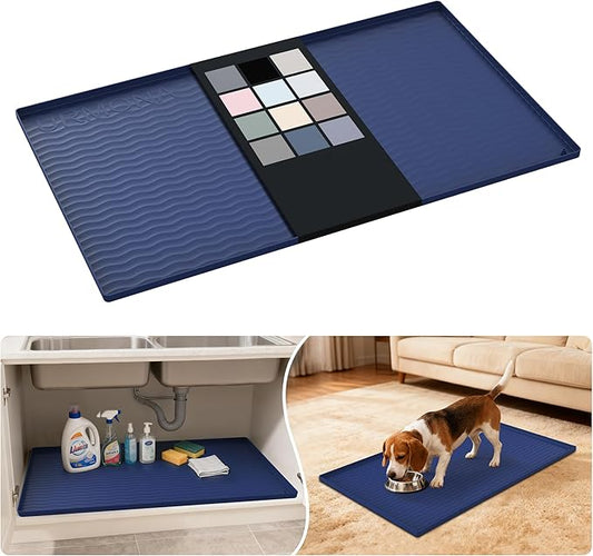 Waterproof Silicone Under Sink Mat 37'' x 22'' Shelf Liner for Kitchen, Navy