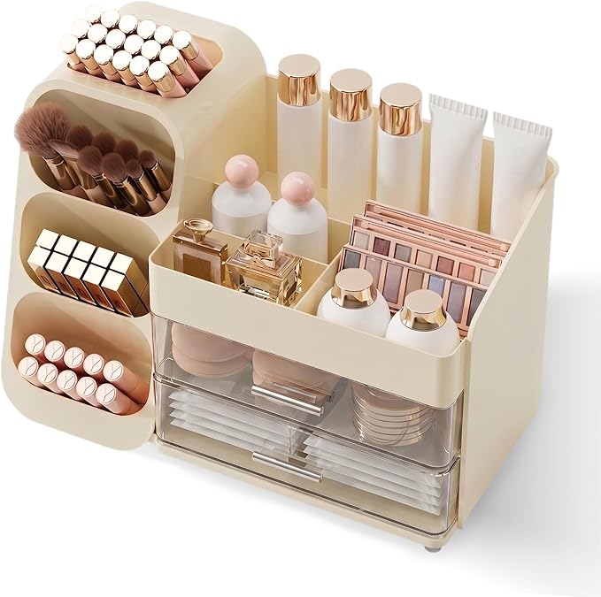 Makeup Organizer for Vanity, Crystal Cream