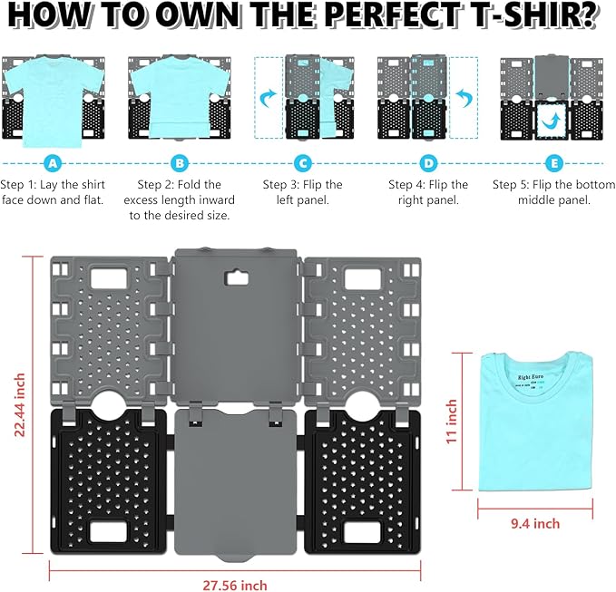 Accenter 10Pc Stackable Closet Organizer & Shirt Folder Board Bundle Tshirt Organizer for Closet Organizers and Storage Clothes Folding Board for Closet Storage Suitable for Lightweight Clothing Black
