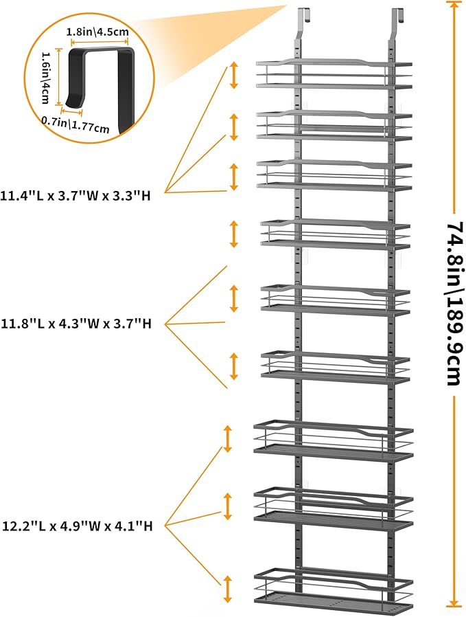 12.2"(W) Narrow 9-Tier Over The Door Pantry Organizer