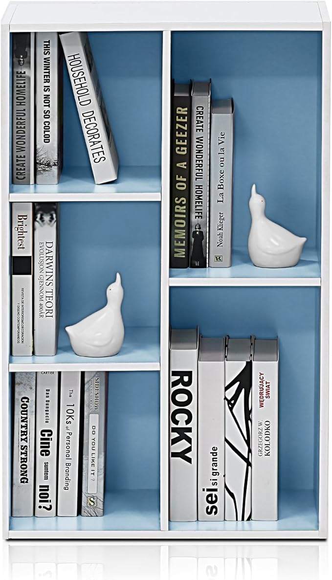 Furinno LUDER Book Shelf, 5-Cube Bookshelf, White/Light Blue