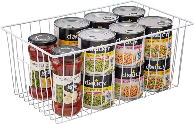 16" L x 12" W Wider Freezer Storage Organizer Baskets Container, Deep Metal Wire Chest Upright Refrigerator Divider with Built-in Handles for Cabinet, Pantry, Closet, Kitchen