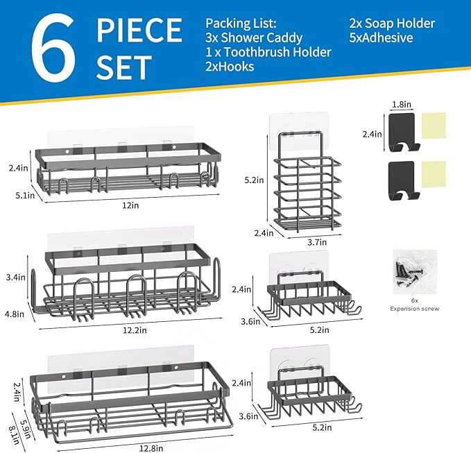 Shower Caddy 9 Pack, Grey 9 Pack