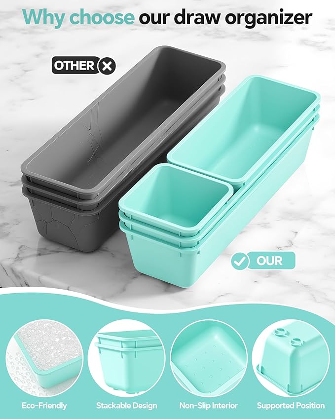 13 Pack Plastic Drawer Organizers Set, Blue