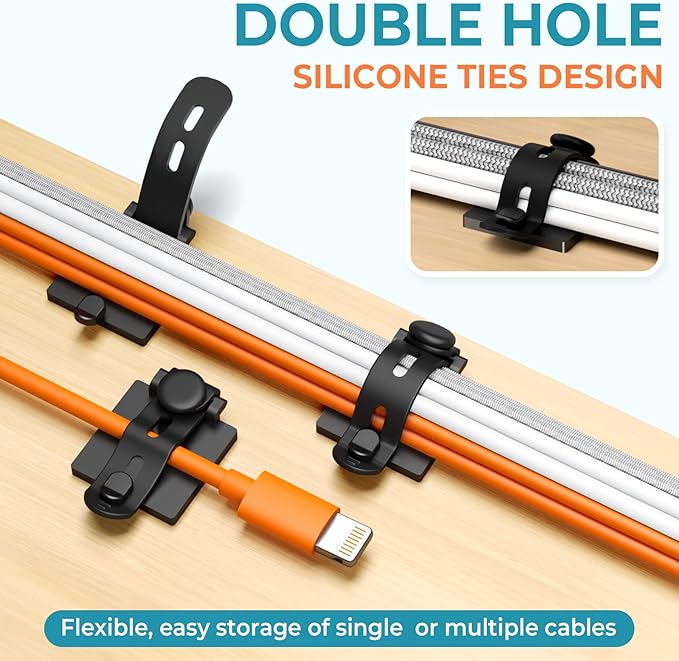 Cable Clips Management Kit, 15 Cable Holder With Silicone Cord Ties