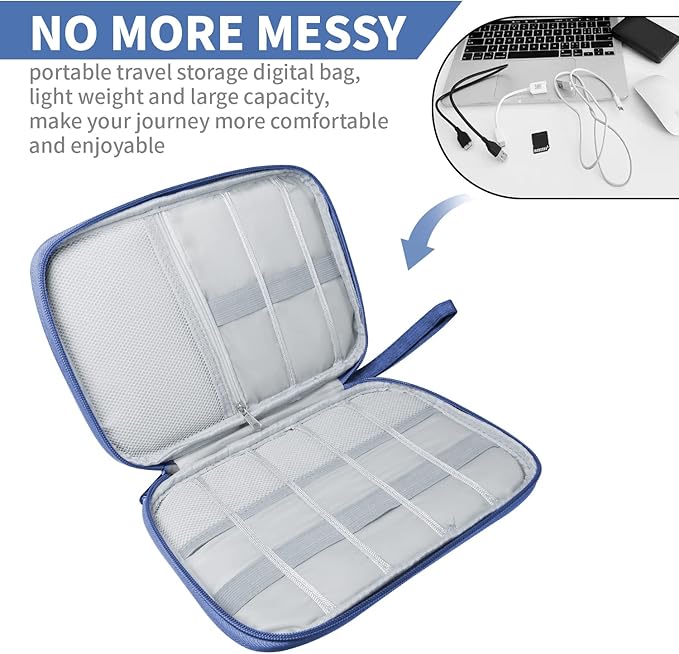 Lcsmaokin Electronics Travel Organizer,Portable Waterproof Electronic Travel Storage Bag for Small Charging Cord Storage,Charger,Small Electronics,SD Card etc,for Travel,Business -Navy Blue