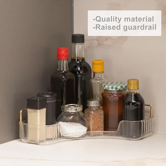 INVSSENE Corner Bathroom Countertop Organizer, Vanity Organizer Trays for Counter, Makeup Organizers, Perfume Tray, Skincare Shelf Storage Gifts for Women Girl Student (Clear, 1 Tier)