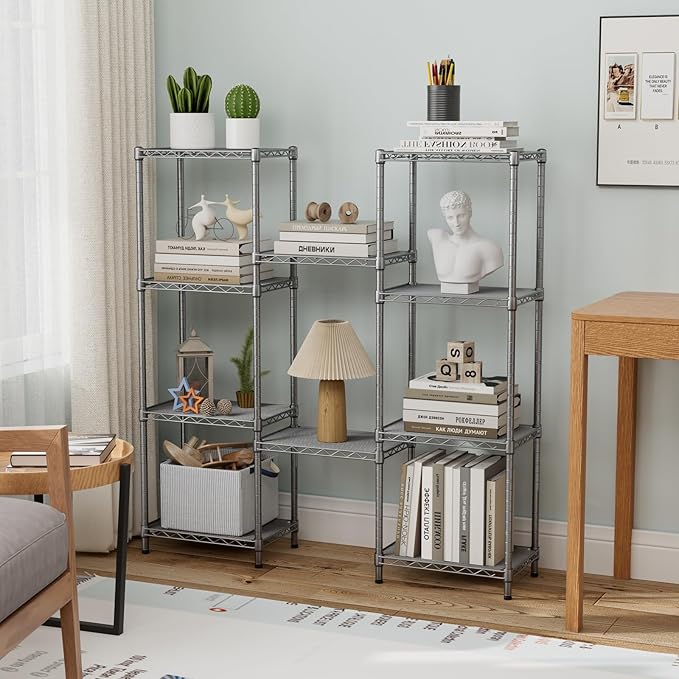 Golpart Small 5 tire Shelves Storage Wire Shelving Unit Metal Shelf Adjustable Organizers Storage Shelving for Bathroom Laundry Room Kitchen Pantry10”D x 16”W x 55”H Silver