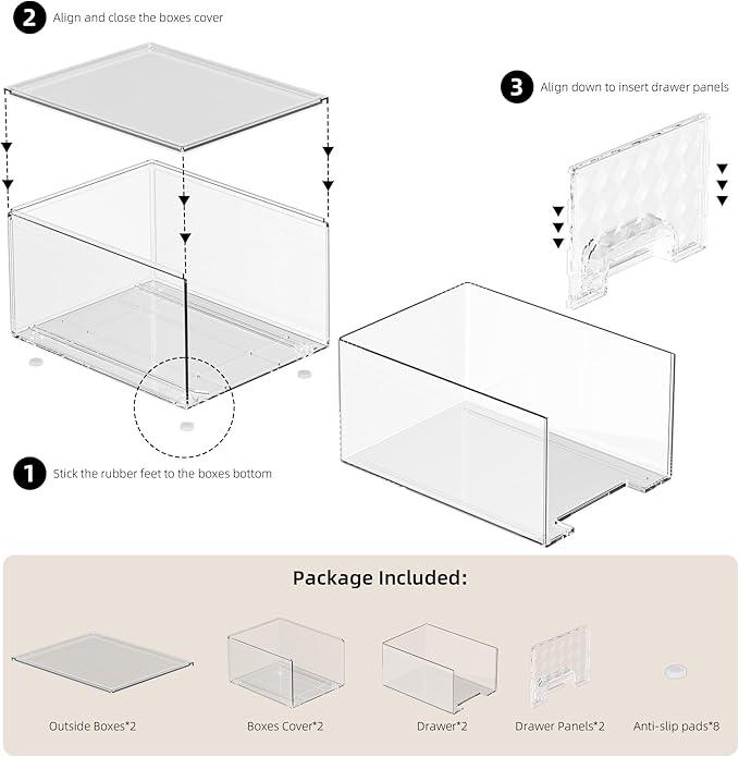 Delamu 2 Pack Stackable Storage Drawers, Makeup Skincare Holder Vanity Storage Organizer, Plastic Drawers For Vanity Desk, Undersink, Kitchen Cabinet, Pantry, Clear, Ideal Gifts for Women