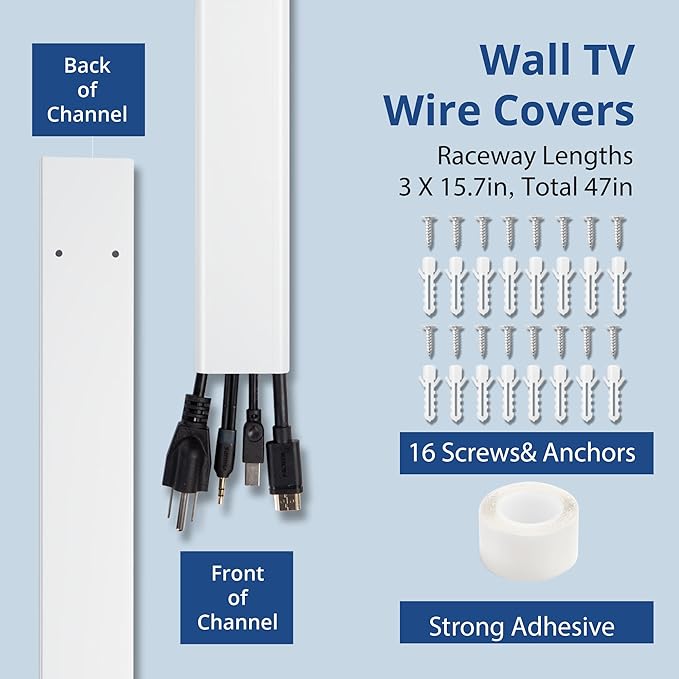 47in TV Cord Hider, YCLYC Cord Hider for Wall Mount TV, Large Cable Hider, White