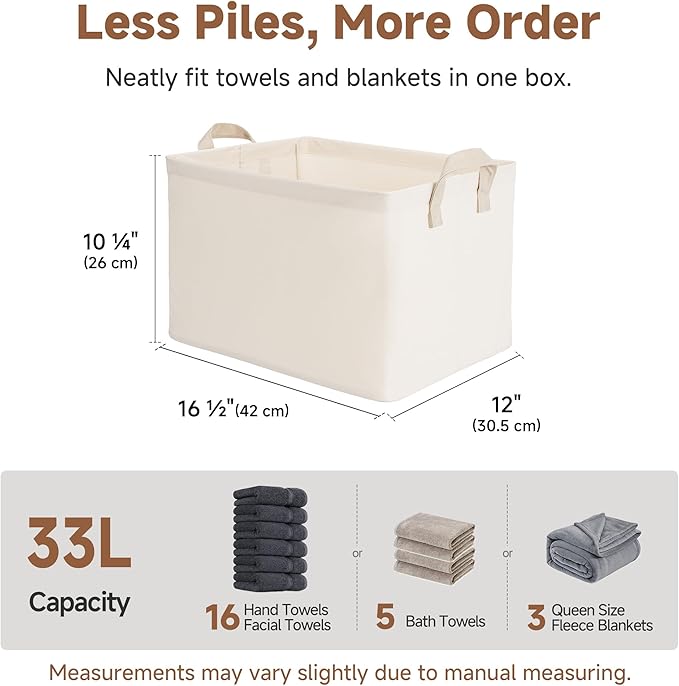 StorageWorks Fabric Storage Bins, Large Storage Baskets for Shelves, Closet Organizers and Storage Bins with Metal Frame, Handles, Beige, Cool Silky Fabric, 2-Pack