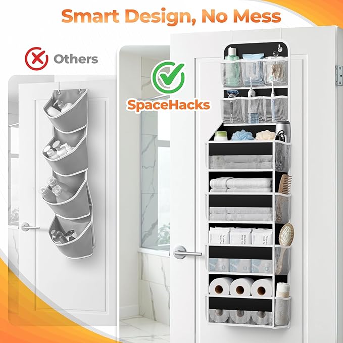 6-Tier Over the Door Organizer with Mesh Pockets, Black