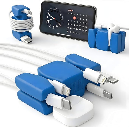 CordBrick 6PK Silicone & Steel Weighted Nightstand Cord Holders. Travel Phone Charger Organizers. Useful iPhone Accessories. Small Gifts for Men, College Students. Tech Gadgets for Teens. Blue