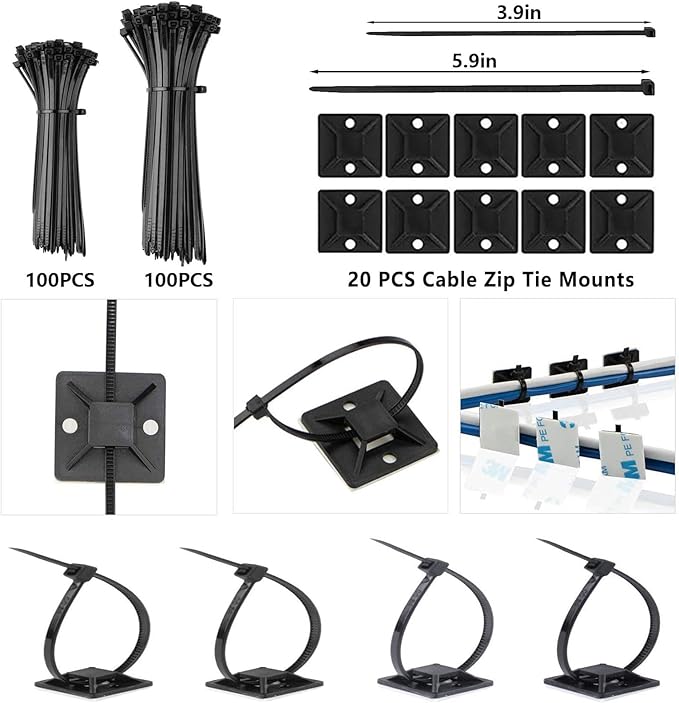 327PCS White Cable Management Kit 4 Cable Cable Sleeves