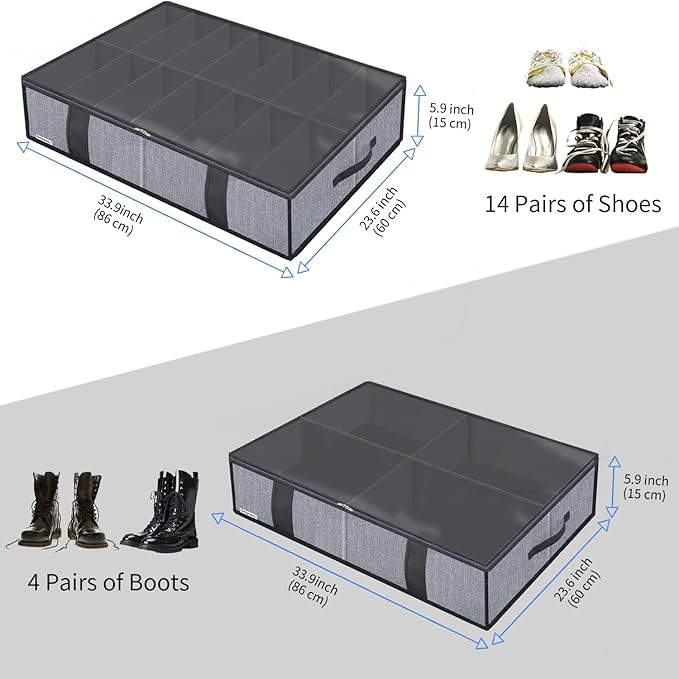 Under Bed Shoe Storage Organizers for Kids and Adults Fit 14 Pairs of Shoes & 4