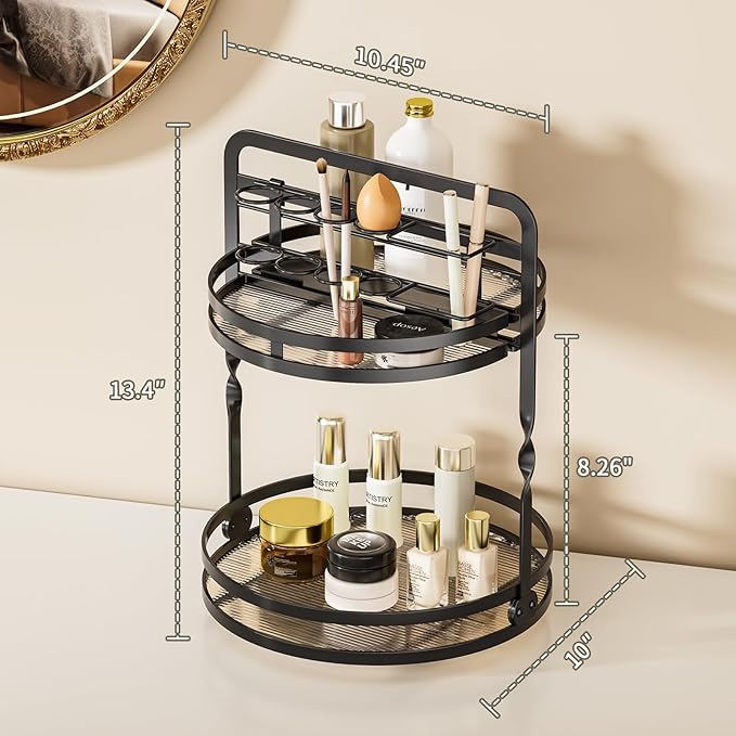 360° Rotating Makeup Organizer, 2-Tier Black Perfume Organizer for Dresser