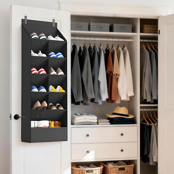 6 Tier Over the Door Shoe Organizer with 11 Large Deep Pockets, Black