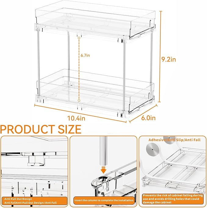 2 Tier Pull Out Cabinet Organizer and Medicine Cabinet Storage for Supplement