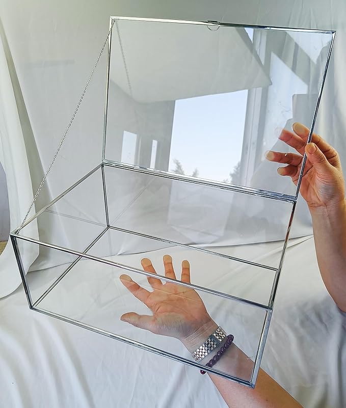 HighFree Vintage Glass Box with Lid - Clear Jewelry Glass Display Box Keepsake Box - Home Decor Decorative Box for Trinket Rings Bracelet (Silver, X-Extra Large)