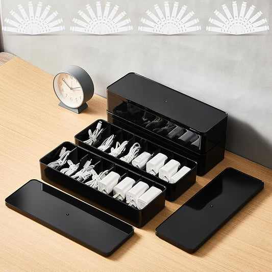 4 Pcs Cable Organizer Box with Wire Ties, Black