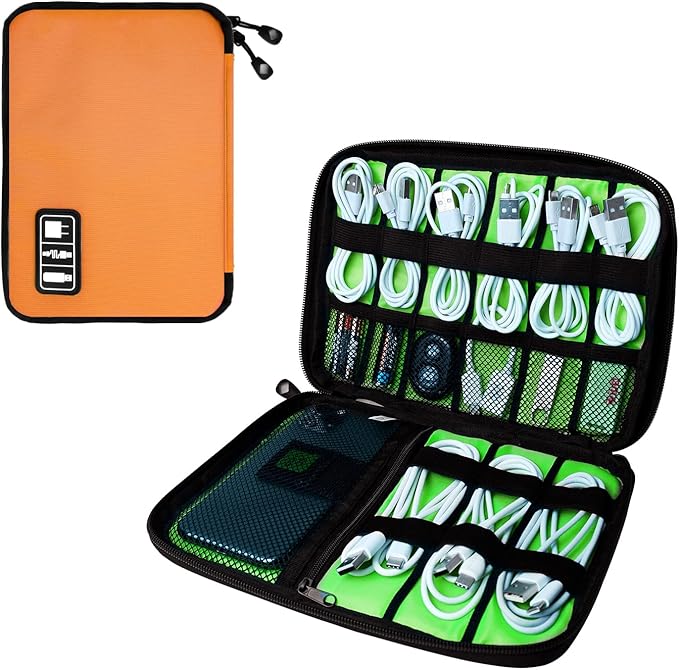 Lcsmaokin Electronics Travel Organizer,Portable Waterproof Electronic Travel Storage Bag for Small Charging Cord Storage,Charger,SD Card etc,for Travel,Business-Orange Green