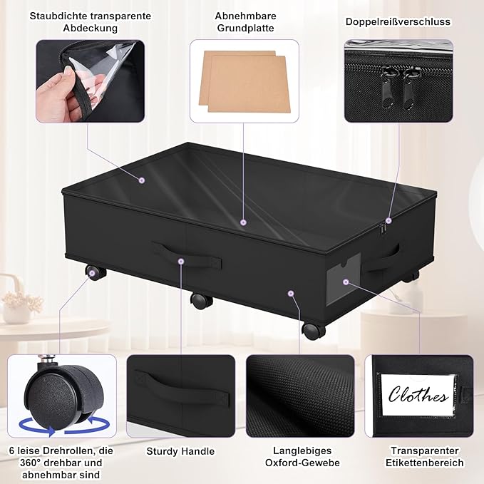 2-Pack Under Bed Storage Organizer with Clear Zippered Lid
