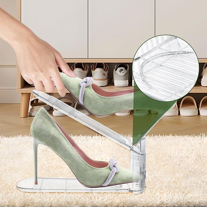 Clear Shoe Slot Organizer, 16 Pack Adjustable Shoe Slots Organizer for Closet Clear Shoe Stackers Shoe Rack Holder Shoe Space Savers for a Pair of Shoes