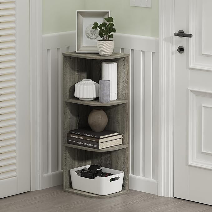 Furinno PASIR Book Shelf, 3-Tier Corner Bookshelf with Open Shelf, French Oak