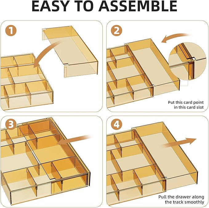 Expandable Desk Drawer Organizer, Clear Champagne
