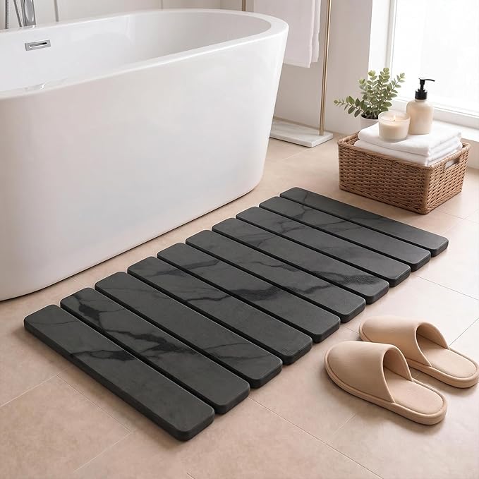 Large Stone Dish Drying Mat for Kitchen Counter, Quick Dry Stone Dishes Mats,Foldable Water Absorbing Diatomaceous Earth Drying Organizer Pad for Plate Rack Bottles Utensils(Dark Gray 24"×16" & 8"x4")