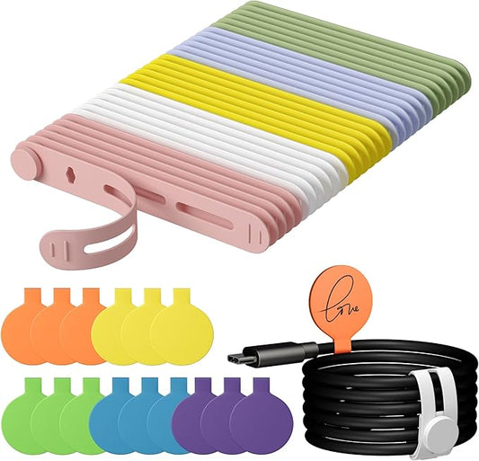 45Pcs Nearockle Cable Labels and Silicone Cable Ties Value Cable Management Set