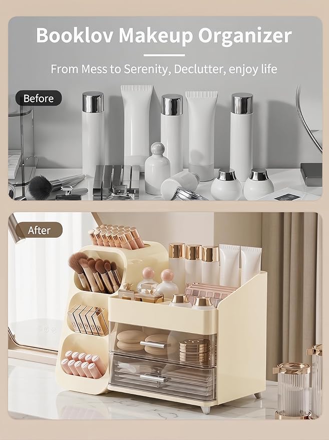 Makeup Organizer for Vanity, Crystal Cream