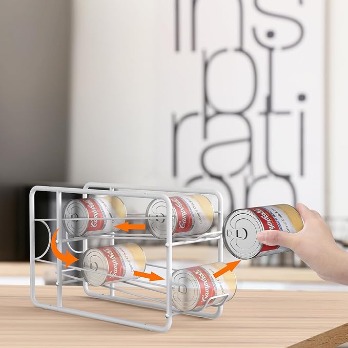 MOOACE Can Organizer for for Pantry, Stackable Soda Can Dispenser Canned Food Storage, Kitchen Cabinet Fridge Beverage Cans Holder, 4 Pack, White