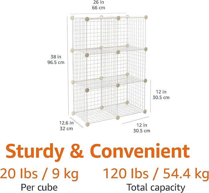 Amazon Basics Cube Wire Grid, 6-Cube, 12 x 12-Inches, White | Stackable