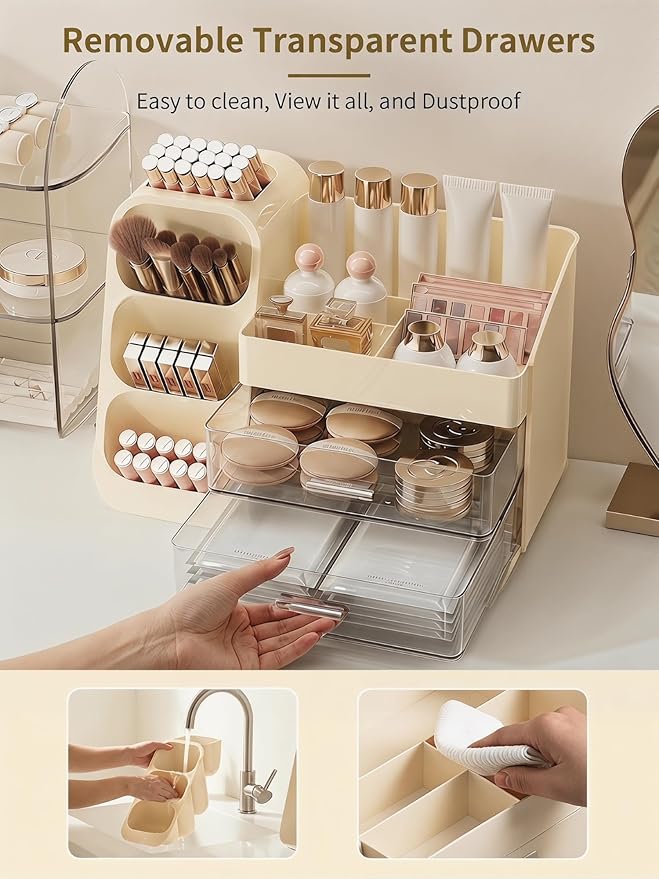 Makeup Organizer for Vanity, Crystal Cream