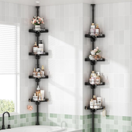Shuang qing 360° Rotating Corner Shower Caddy Tension Pole Organizer, Black