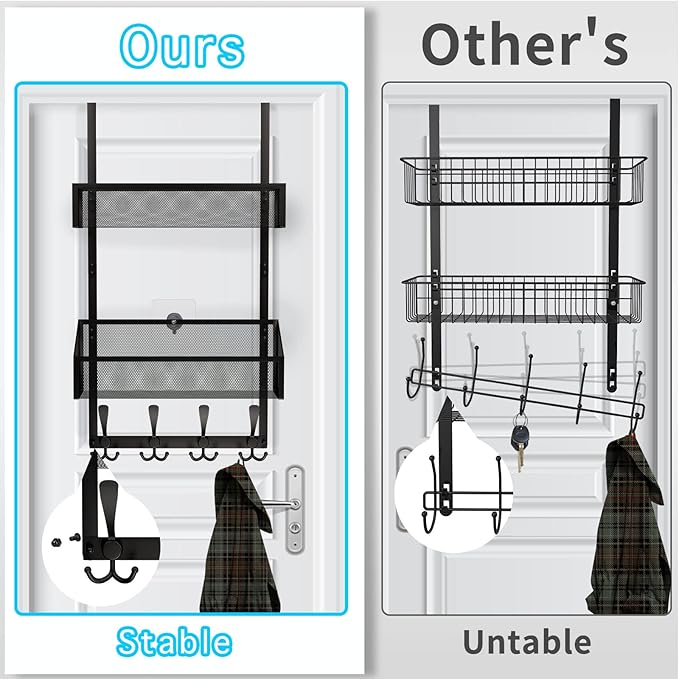 Over The Door Hooks Organizer, Black, 3-Tier